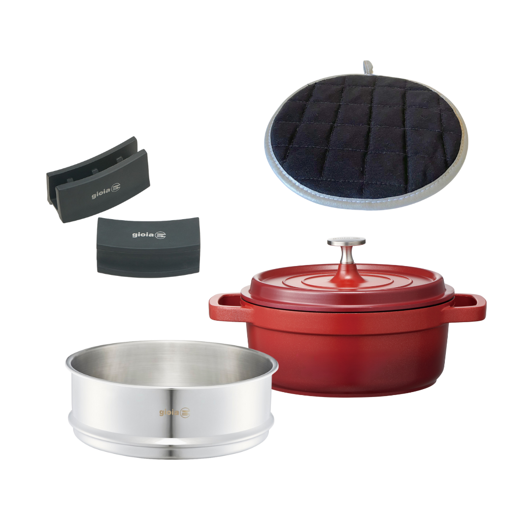 gioia キャセロール・蒸し器・ハンドルカバー・鍋敷き4点セット