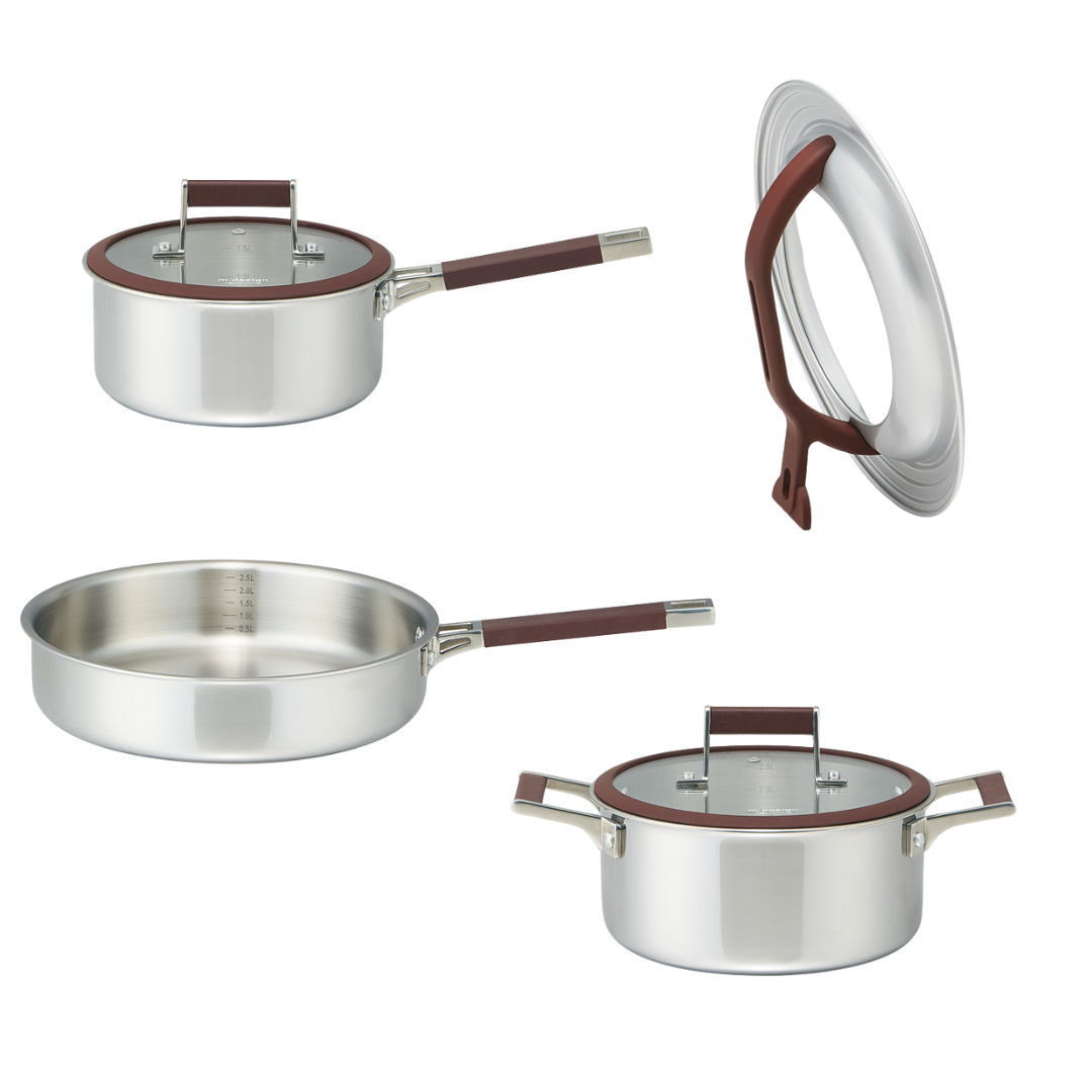 m.design ラミーナ 片手鍋・両手鍋・フライパン・カバーセット