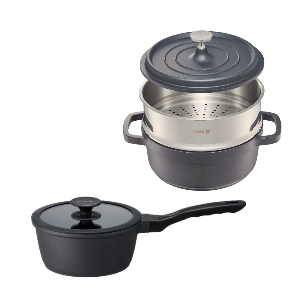 gioia キャセロール・ソースパン・蒸し器 3点セット