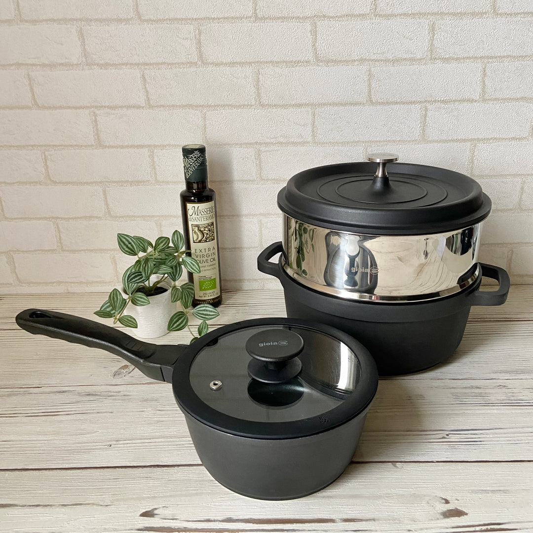 gioia キャセロール・ソースパン・蒸し器 3点セット