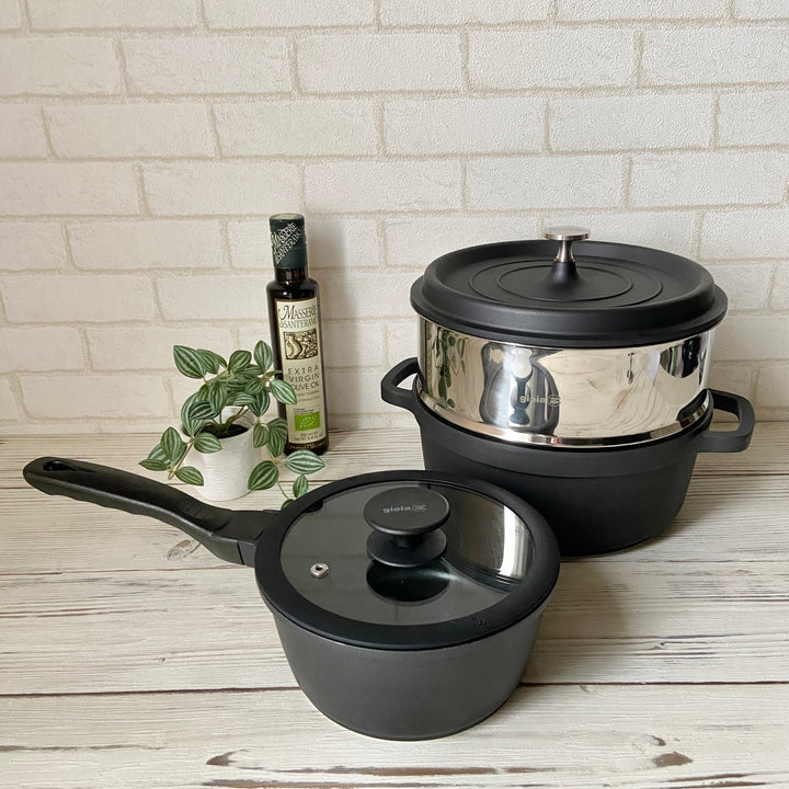 gioia キャセロール・ソースパン・蒸し器 3点セット