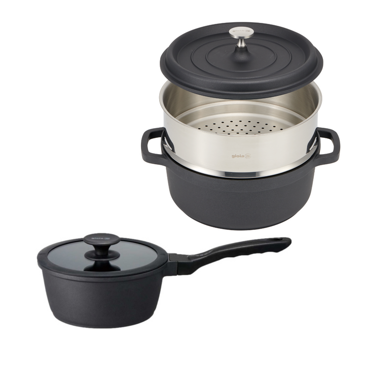 gioia キャセロール・ソースパン・蒸し器 3点セット
