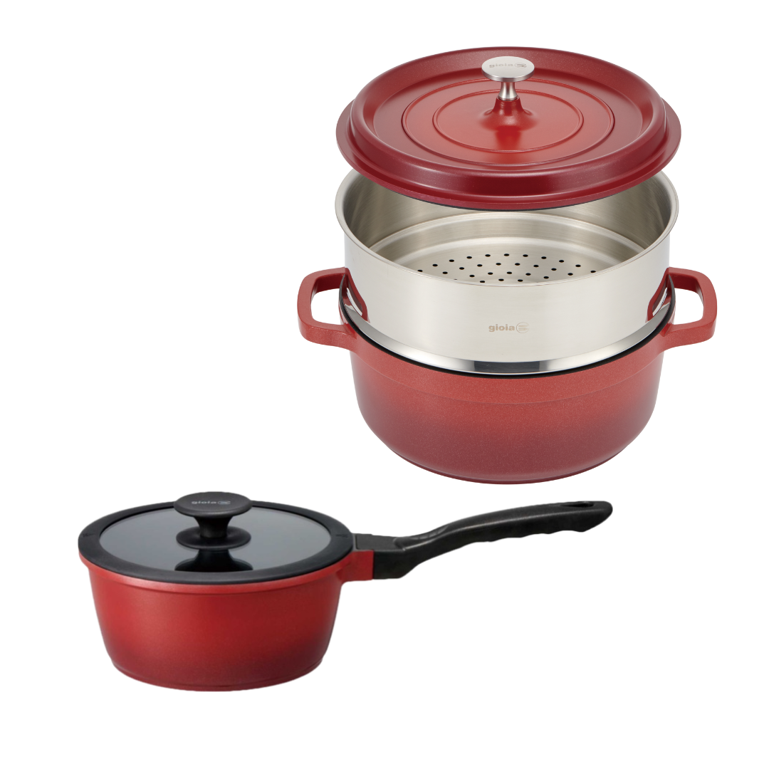 gioia キャセロール・ソースパン・蒸し器 3点セット
