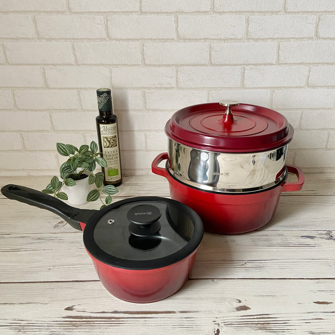 gioia キャセロール・ソースパン・蒸し器 3点セット