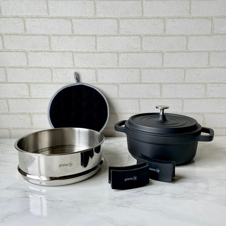gioia キャセロール・蒸し器・ハンドルカバー・鍋敷き4点セット