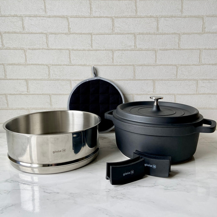 gioia キャセロール・蒸し器・ハンドルカバー・鍋敷き4点セット