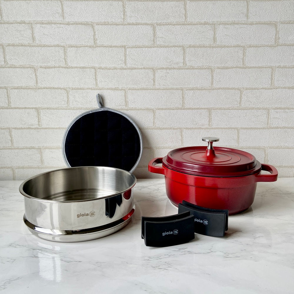 gioia キャセロール・蒸し器・ハンドルカバー・鍋敷き4点セット