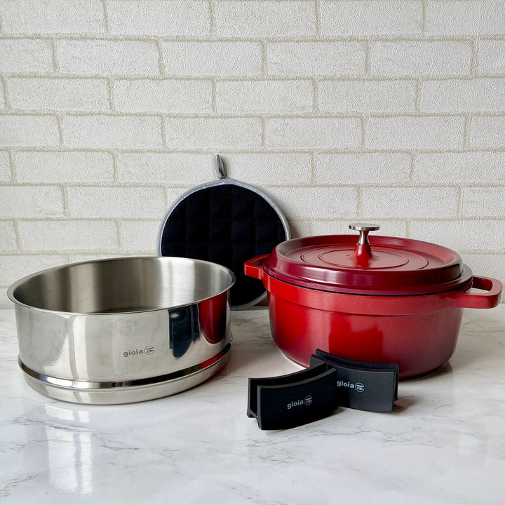 gioia キャセロール・蒸し器・ハンドルカバー・鍋敷き4点セット