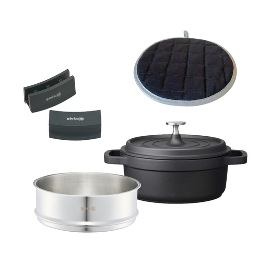 gioia キャセロール・蒸し器・ハンドルカバー・鍋敷き4点セット