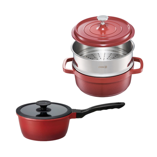 gioia キャセロール・ソースパン・蒸し器 3点セット